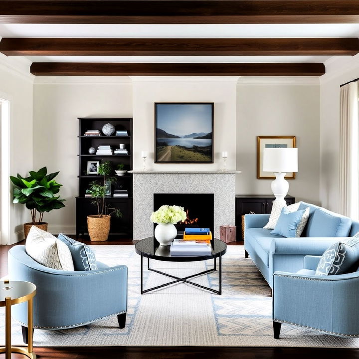 soft color palette with pops of blue for living rooms