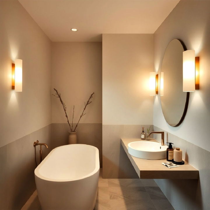 soft diffused lighting for japandi bathroom