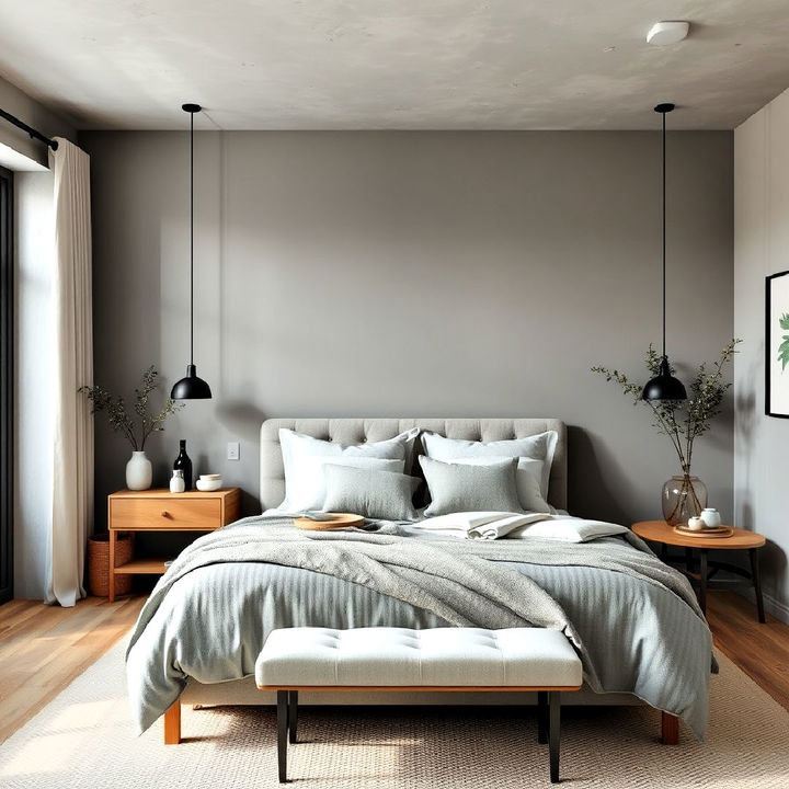 soft gray limewash bedroom for a modern rustic look