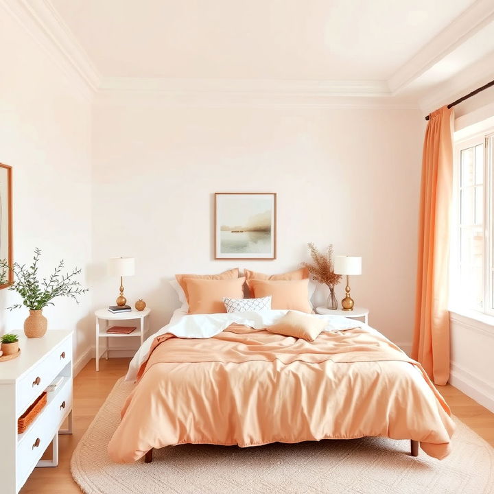 soft peach and warm white guest room