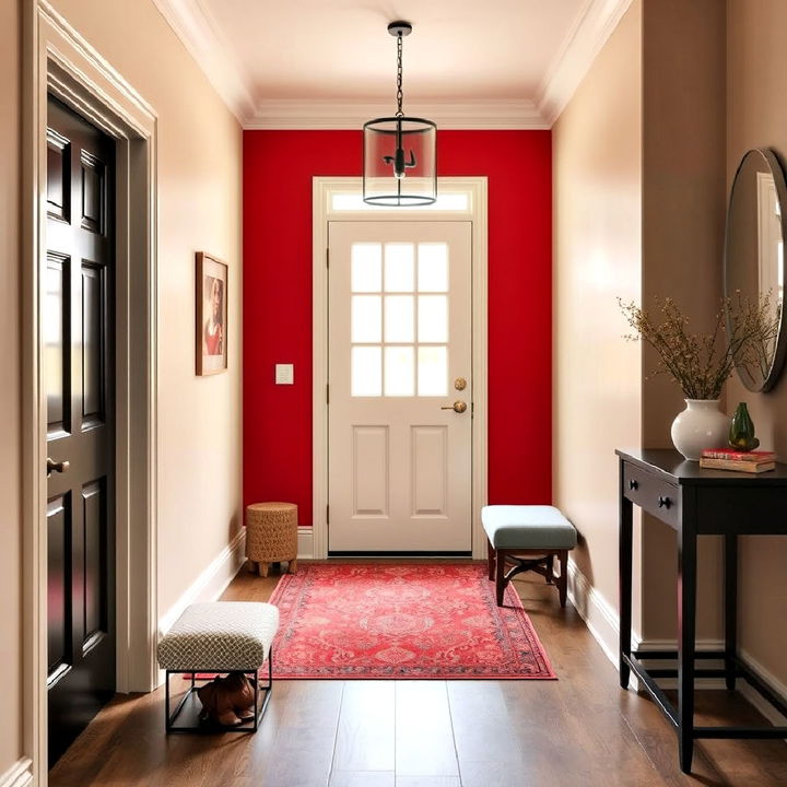 soft red and beige entryway