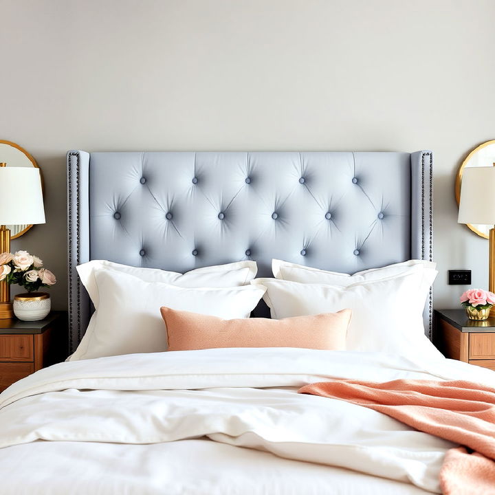 sophisticated periwinkle upholstered headboard