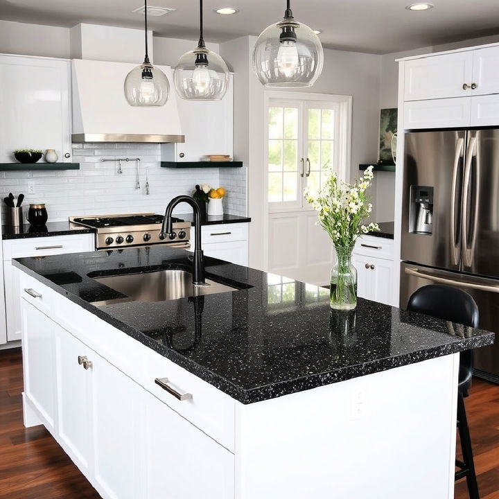 sparkling black quartz countertop design