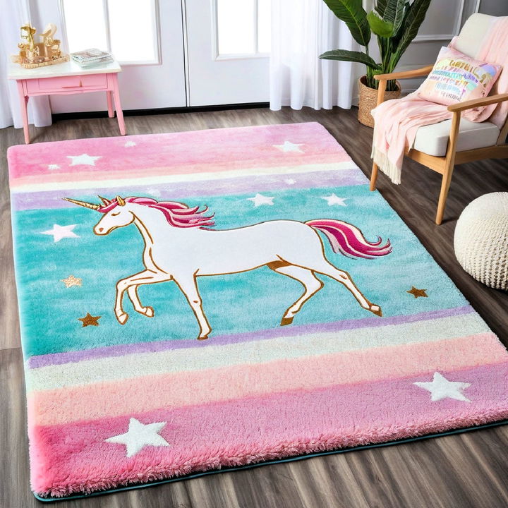 sparkling unicorn themed rug