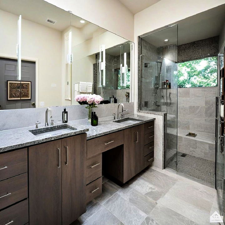 split level bathroom counters for each person