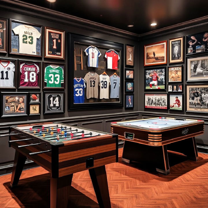 sports memorabilia display for game room