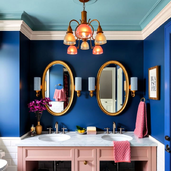 statement lighting for colorful bathroom