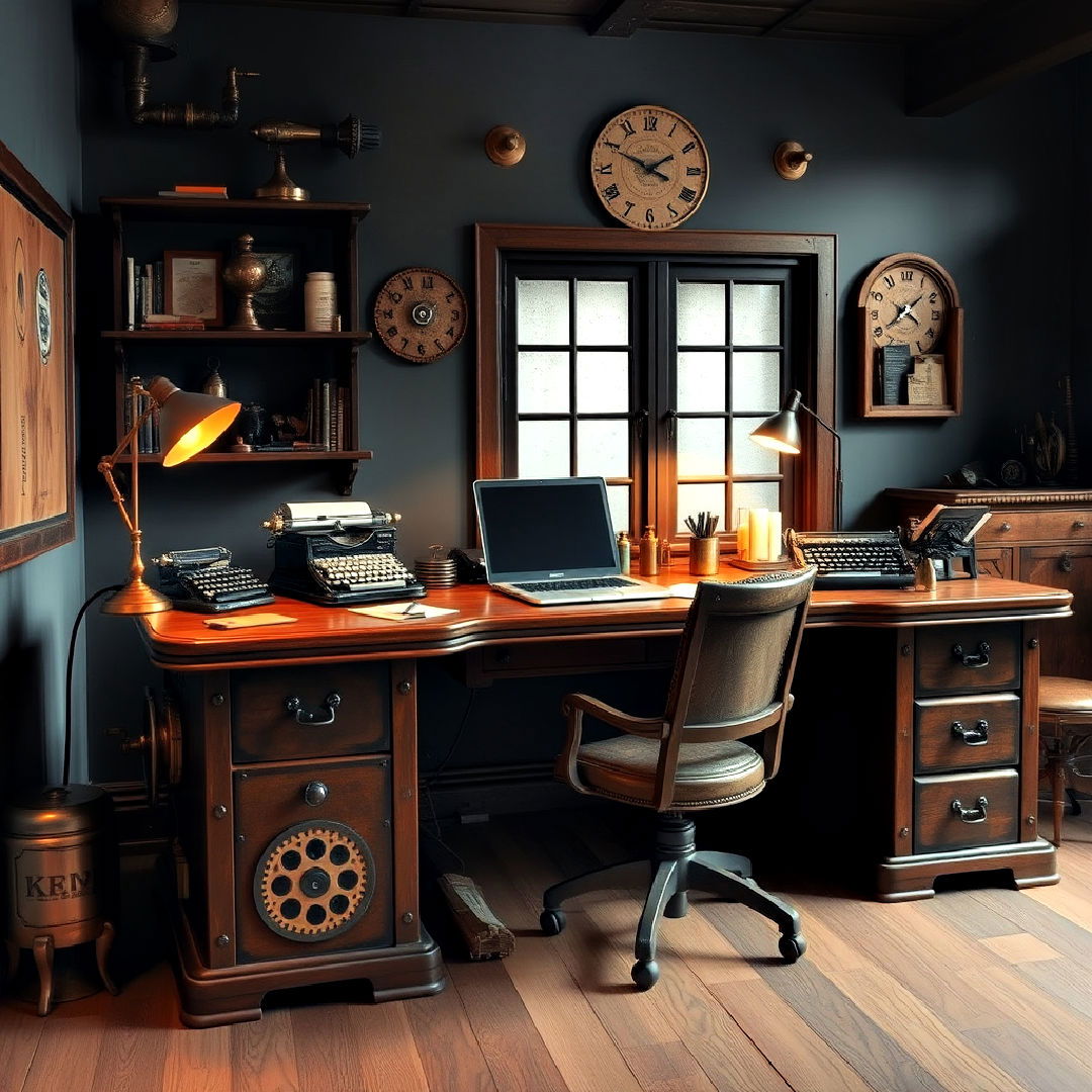 steampunk inspired desk and workstation