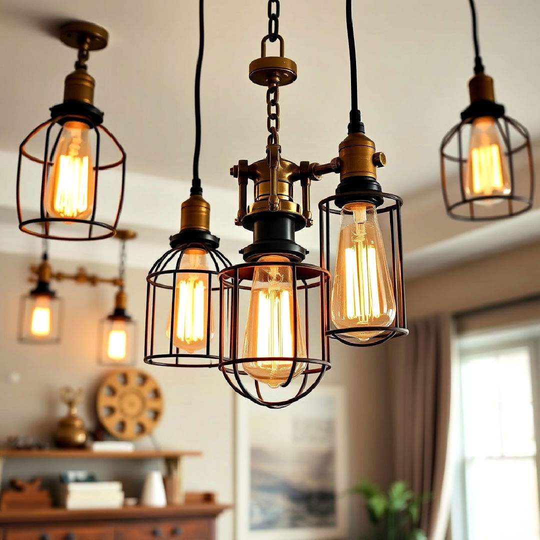steampunk inspired industrial lighting with edison bulbs
