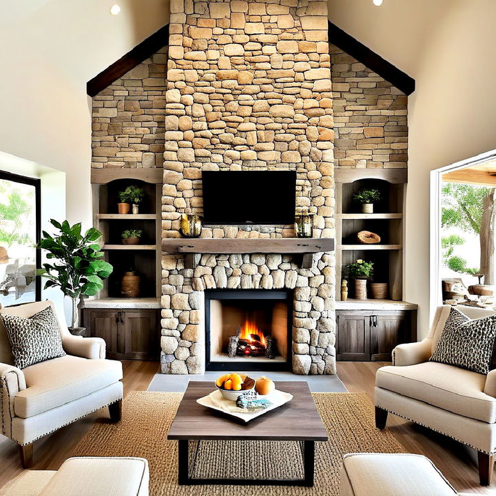 stone accent rustic interior design