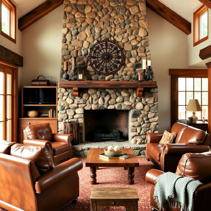 stone fireplace for primitive living room