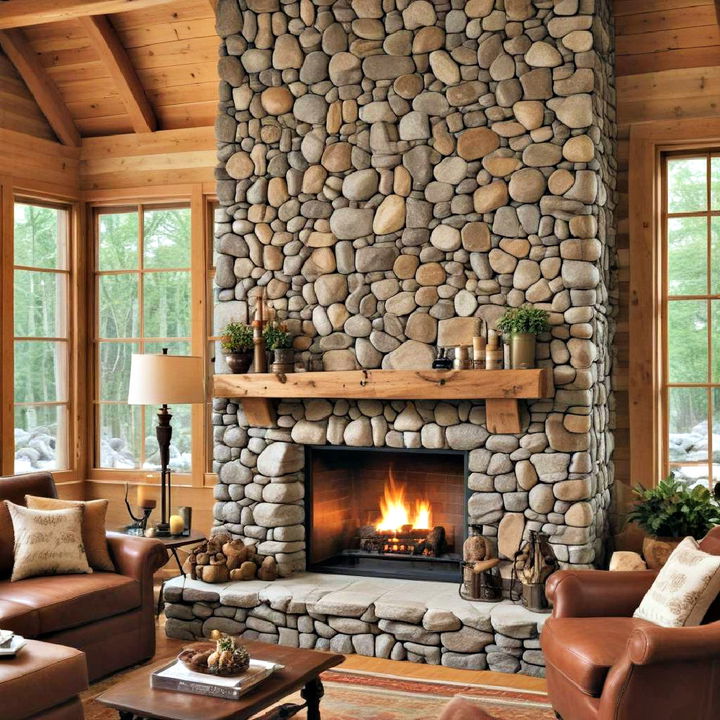 stone hearth fireplace for cabin