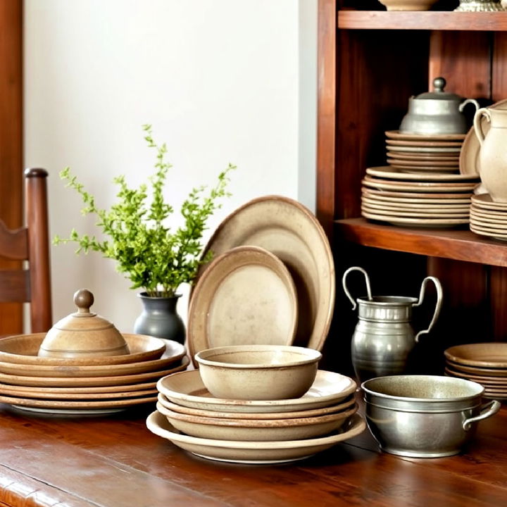 stoneware and pewter dishes