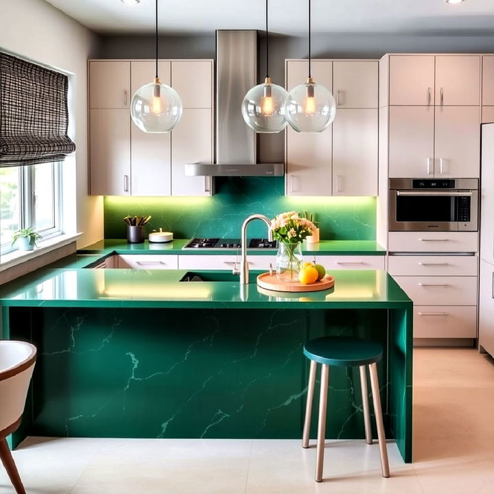 striking and bold emerald green countertops