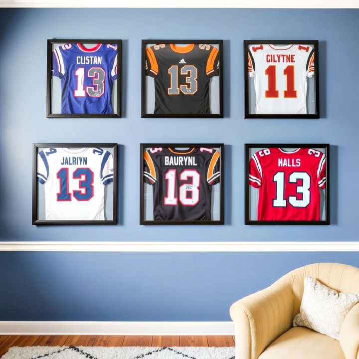 striking football jersey display wall