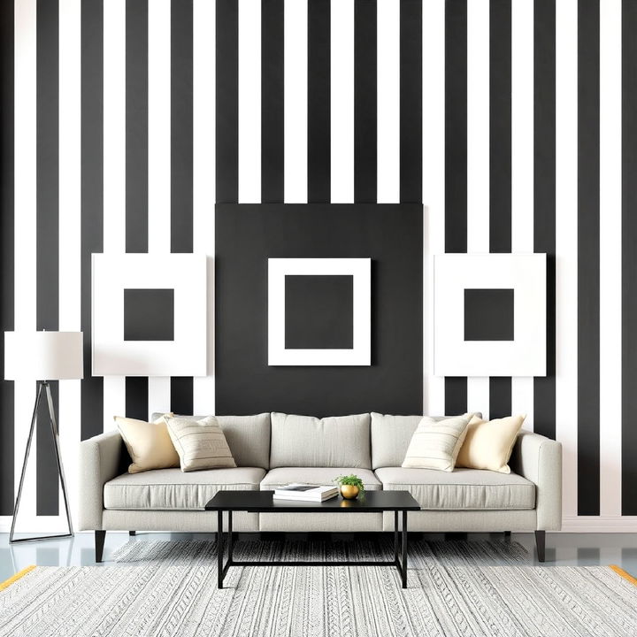 stripes and squares accent wall for clean symmetry