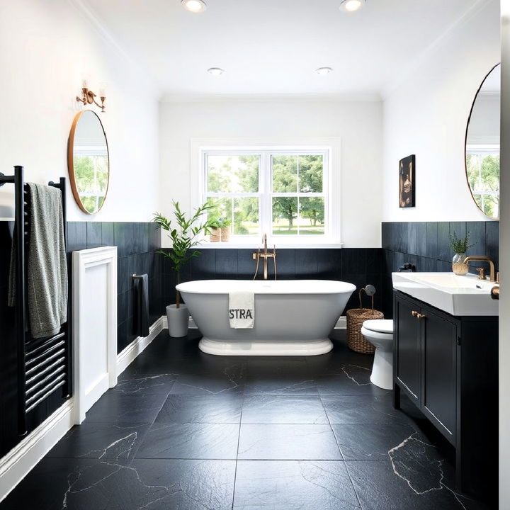 stunning black slate bathroom flooring