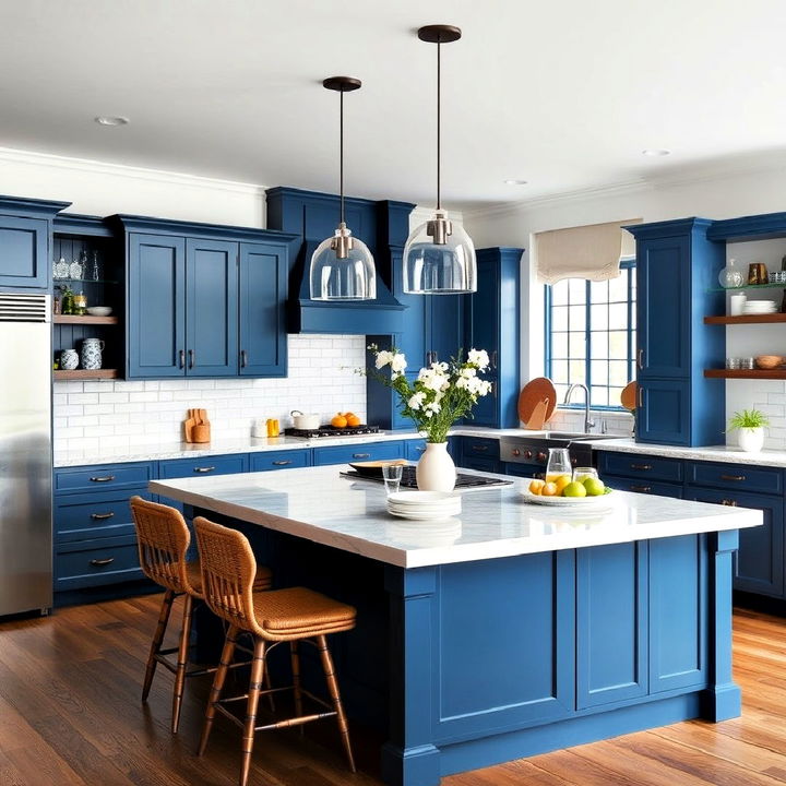 stunning blue kitchen island