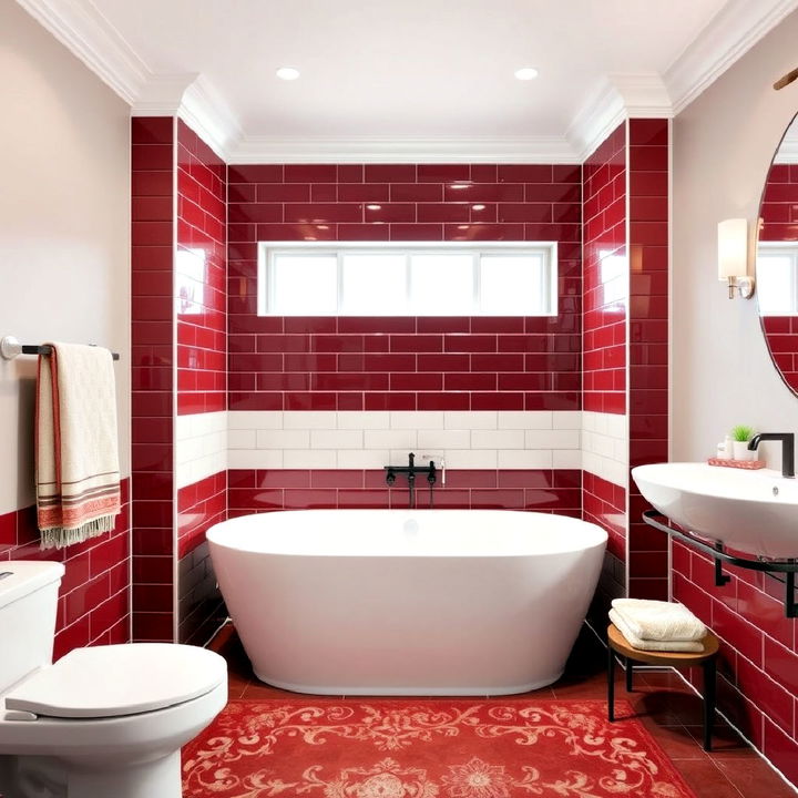 stunning burgundy bathtub surround