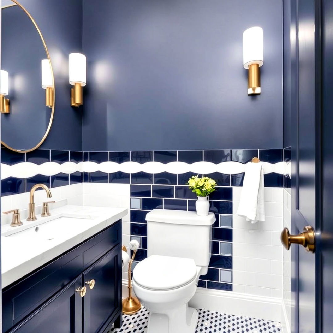 stunning navy and white tile backsplash for visual contrast