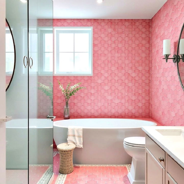 stunning pink fish scale bathroom tiles