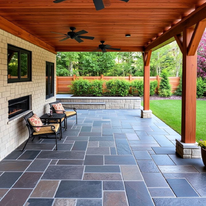 sturdy slate tiles for pergola flooring