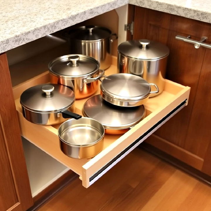 sturdy slide out cabinet system for pots