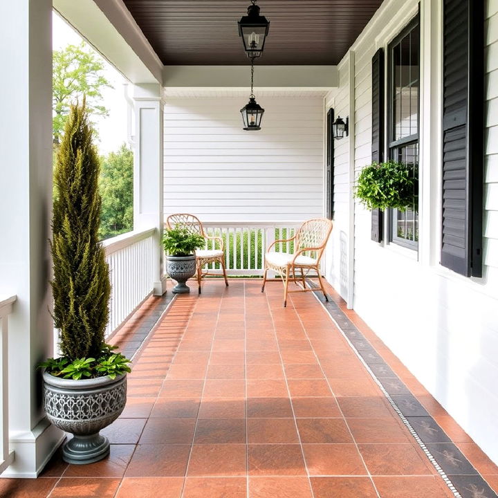 stylish and durable ceramic tile porch flooring