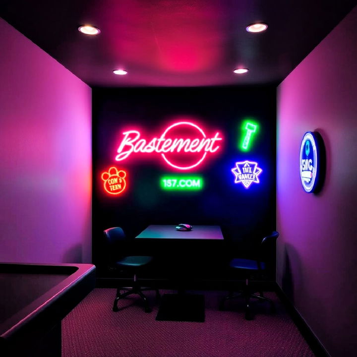 stylish black feature wall with neon signs