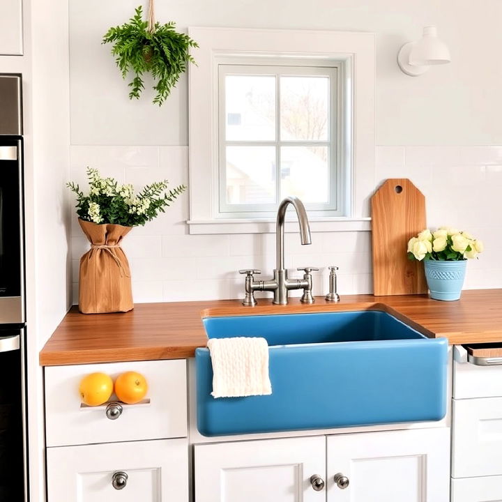 stylish blue farmhouse style sink