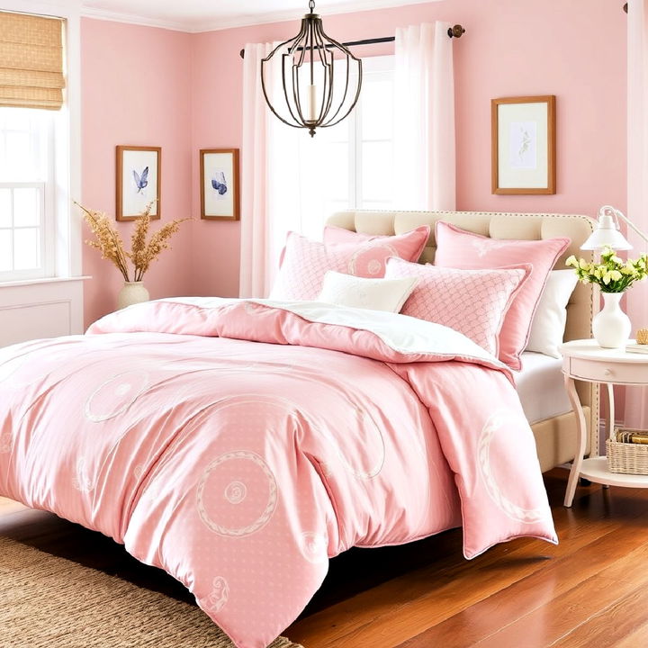 stylish blush pink bedding with pattern