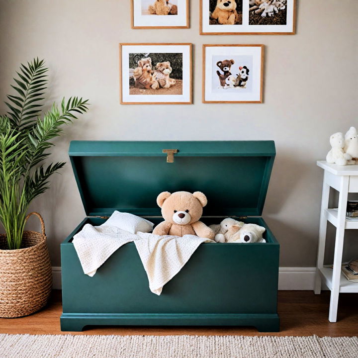 stylish green chest for stashing toys or books