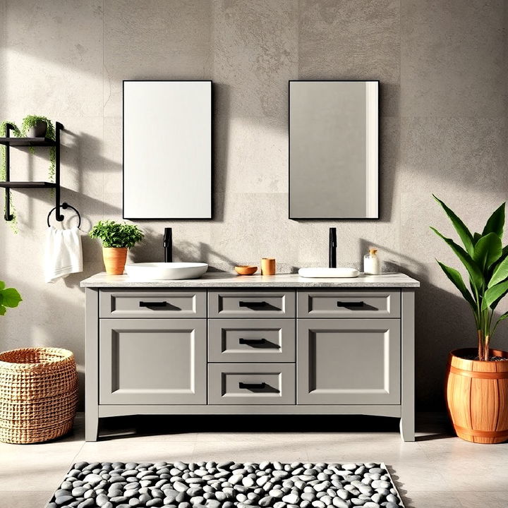 stylish grey vanity with earthy tones