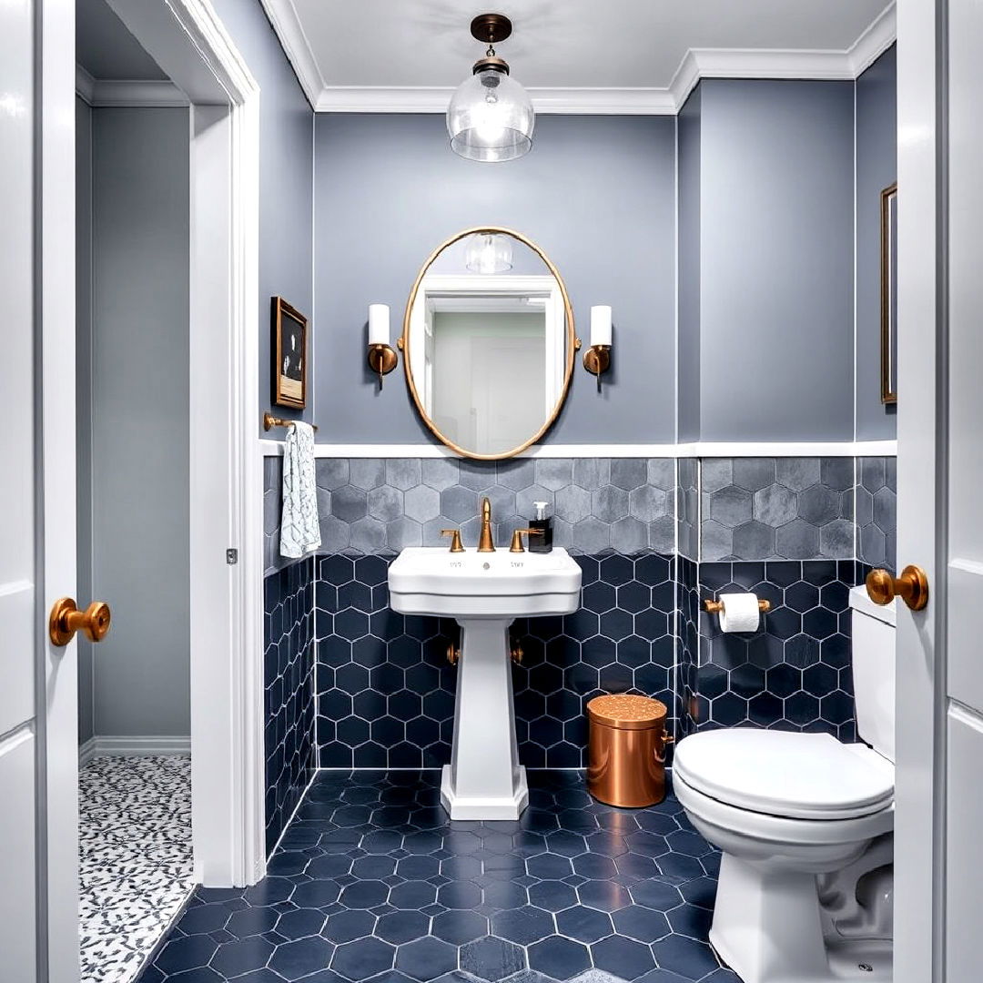 stylish navy blue floor tile designs for small bathroom