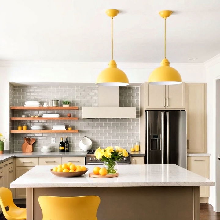 stylish pop of color with pale yellow pendant lighting