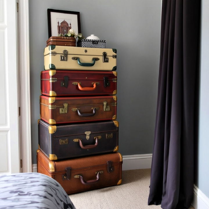 stylish vintage suitcases as décor