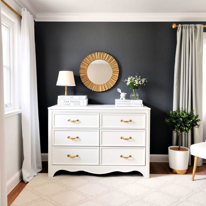 stylish white dresser with gold accents