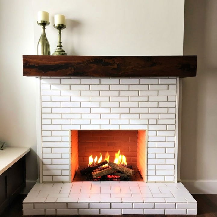 subway tile fireplace backsplash