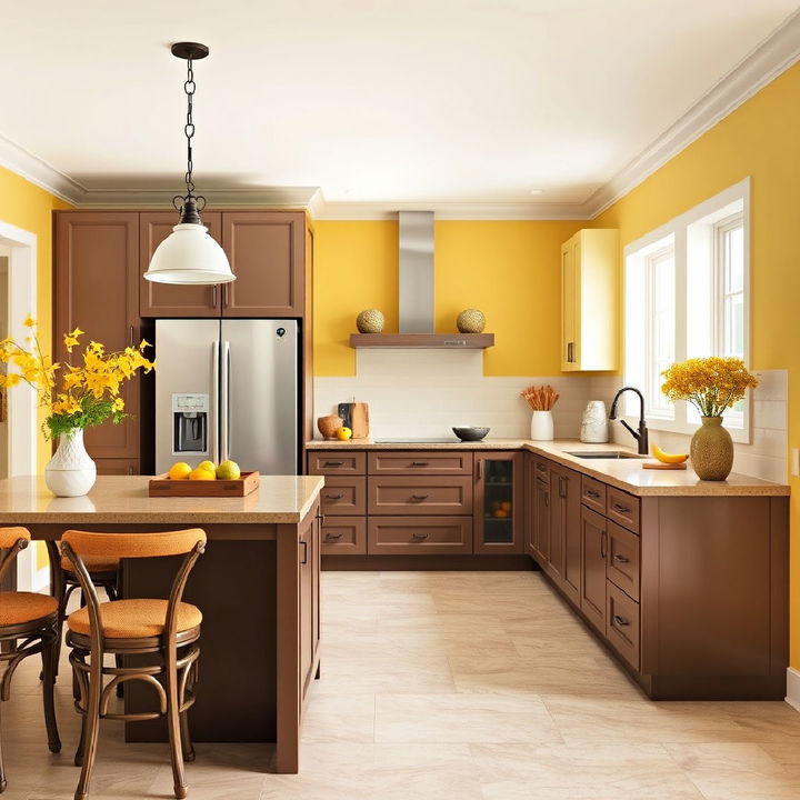 sunflower yellow and mocha color kitchen