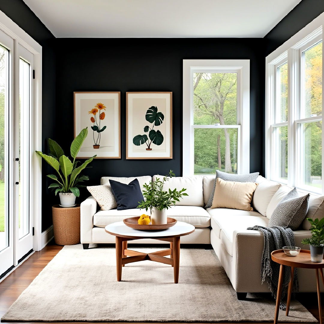sunroom matte black accent wall