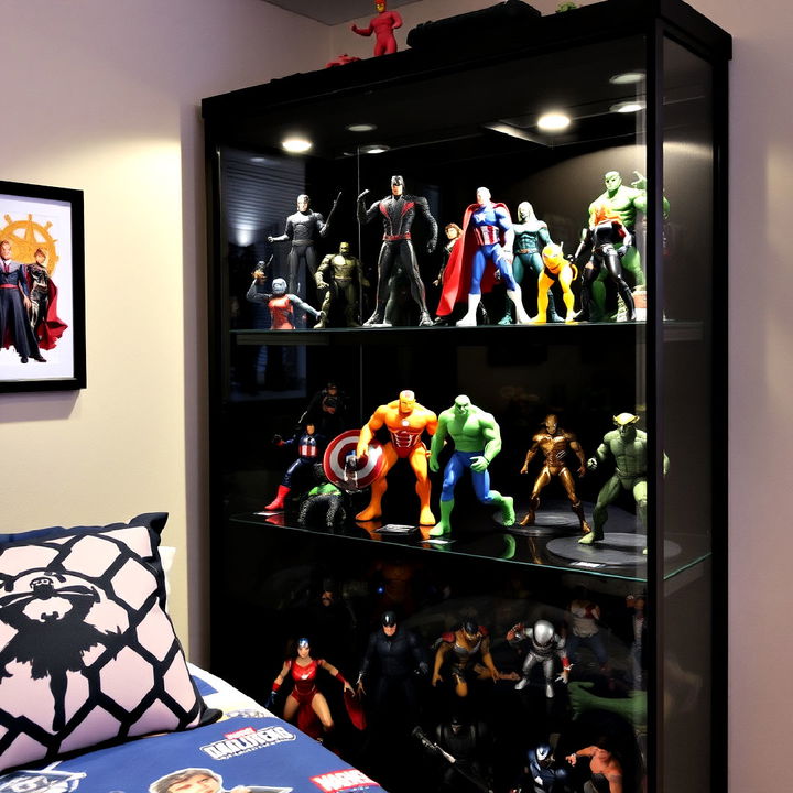 superhero action figure display glass cabinet