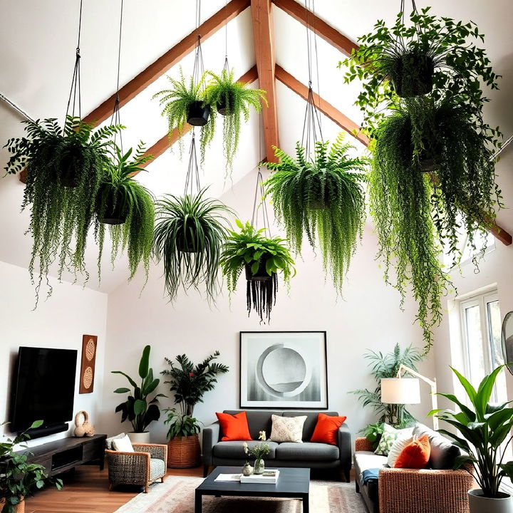 suspending hanging plants from a vaulted ceiling