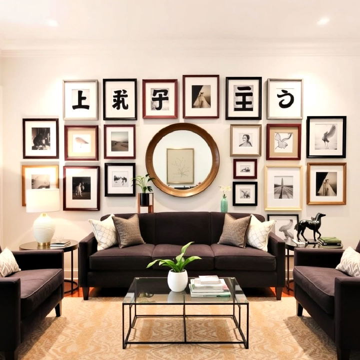 symmetrical living room gallery wall