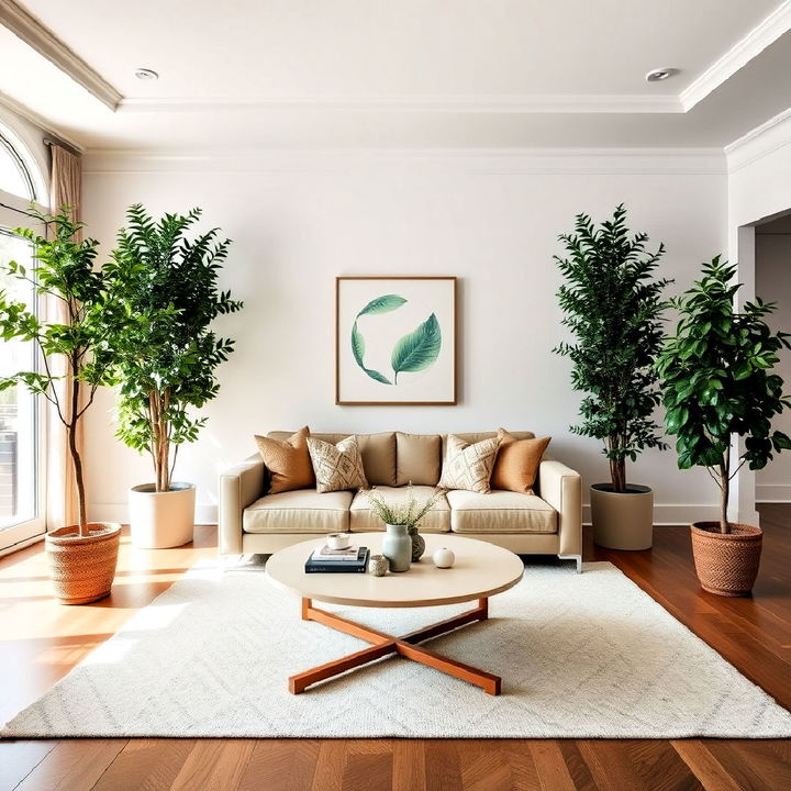 symmetrically arranged greenery for living room