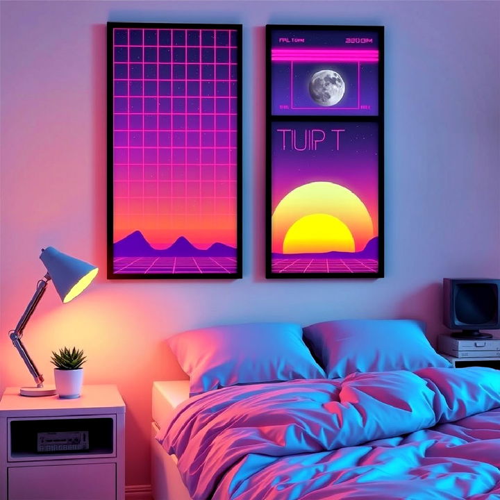 synth wave art for a retro futuristic bedroom