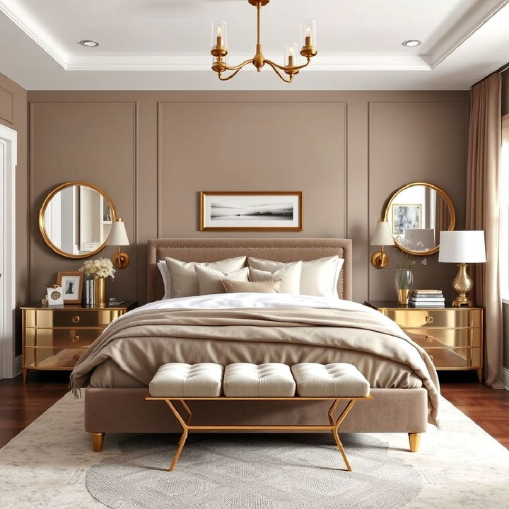 taupe and metallic accents bedroom