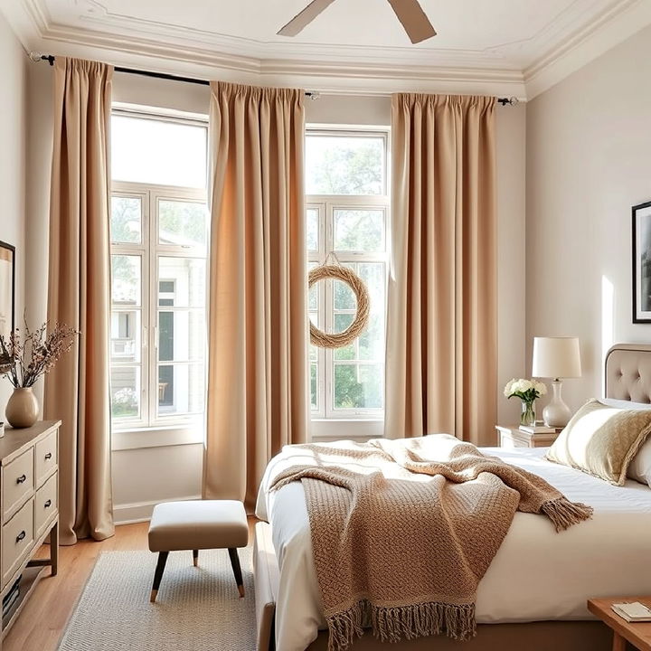 taupe curtains for soft elegance bedroom