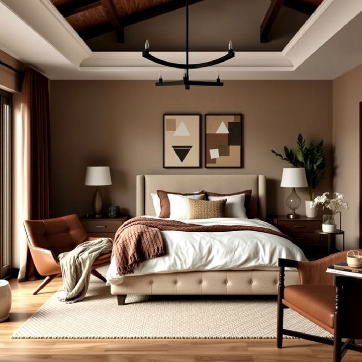 taupe room with dark brown accents