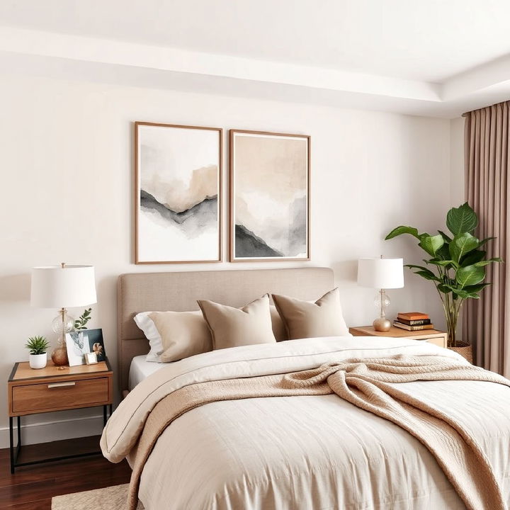 taupe toned artwork for bedroom