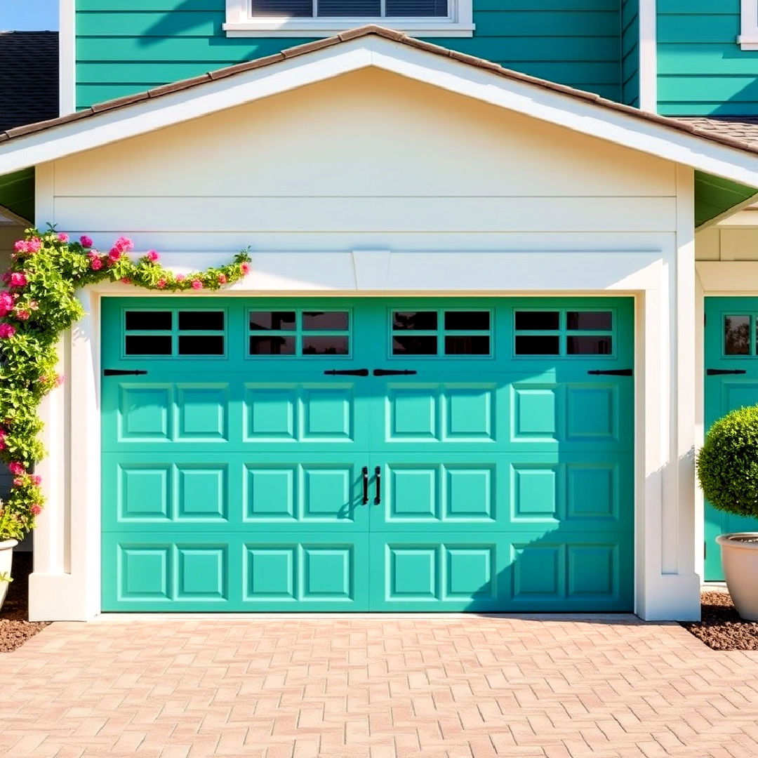 teal green garage door